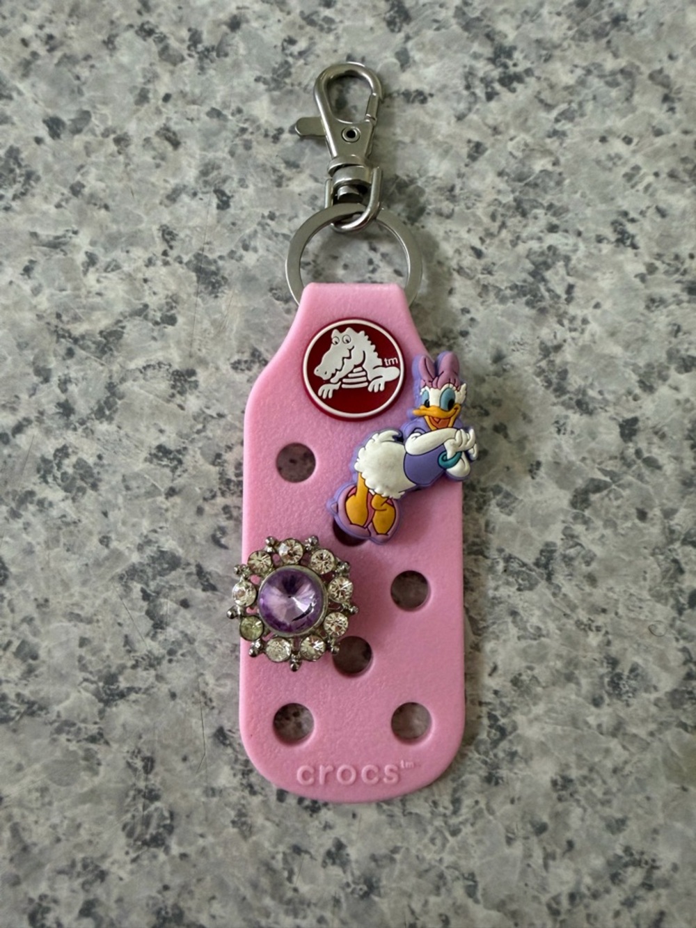 CROCS Pink Jibbitz Keychain Strap with Daisy-Inspired Charm & Rhinestone Flower